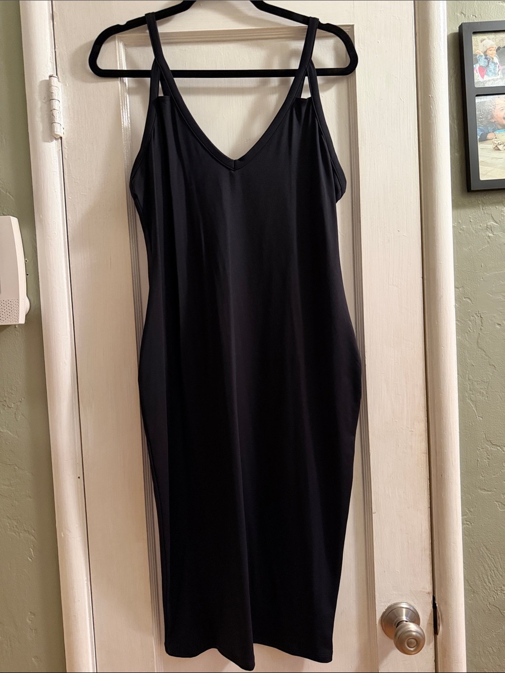 Leith Black V-Neck Midi Slip Dress with Double Straps